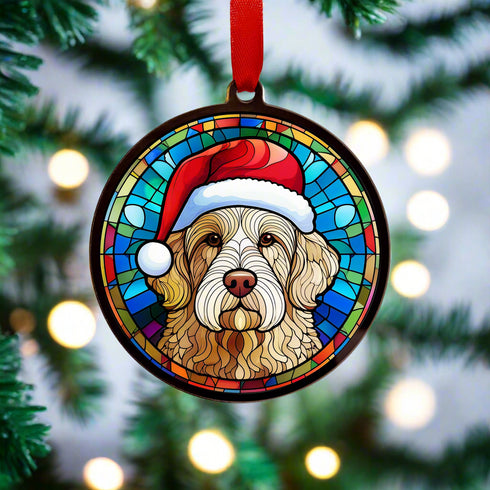 Goldendoodle in Santa Hat Suncatcher Decoration
